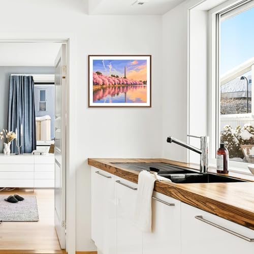 Washington Monument Cherry Blossoms Paint by Number, Washington D.C. Cityscape Paint by Numbers for Adults, Modern Urban Picture Canvas Acrylic Painting for Gift Home Decor(16×20inch, Unframe)
