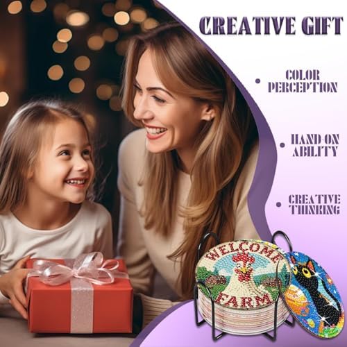 8 Pcs Chicken Diamond Art Coasters Kits, Diamond Painting Coasters Kits ﻿ ﻿