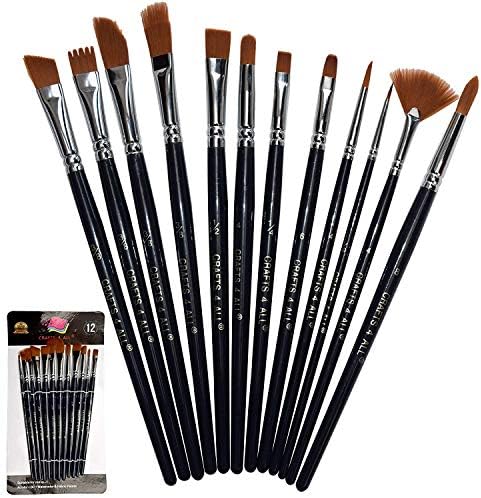 Crafts 4 All Artist Paint Brushes - Professional, Wide Tip, Nylon Hair Paintbrushes - Paintbrush Set of 12 for Acrylic, Watercolor, Christmas Decorations & Oil Painting