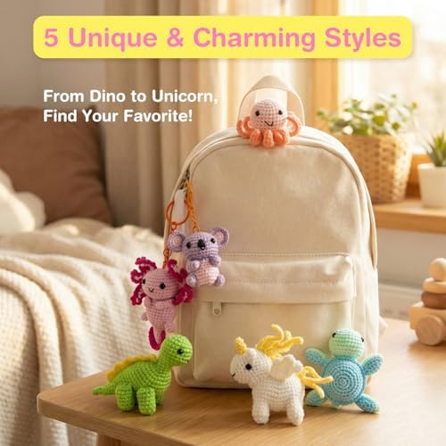 Avenir Crochet Kit for Beginners, Unicorn Animal Keychain Craft Set