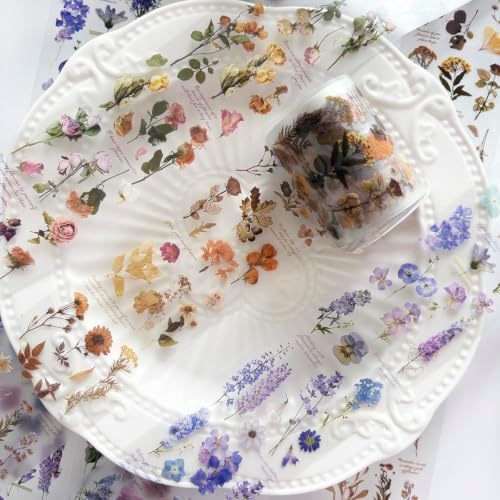 PET Tape Stickers for Journaling Supplies,Flowers Stickers for Scrapbooking