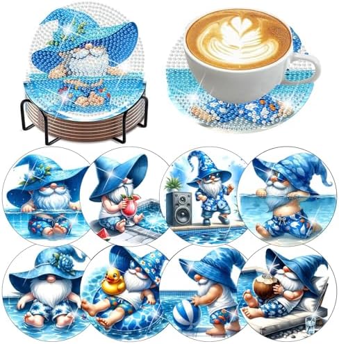 8 Pack Gnome Diamond Art Coasters Kits for Adults,Diamond Painting Coasters