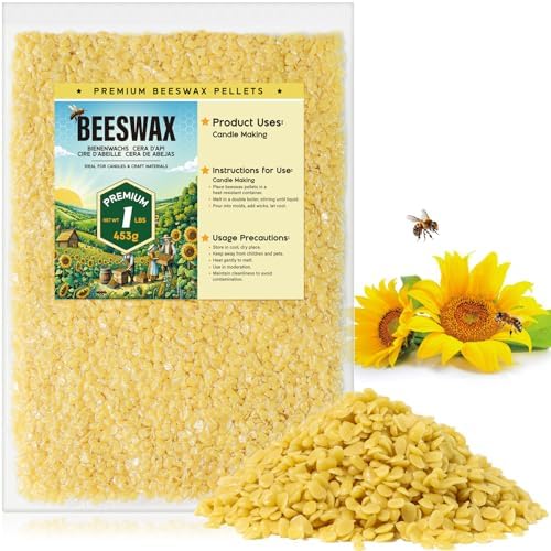 Beeswax Pellets for Candle Making – 1lb/5lb/20lb – Natural Beeswax for Candles, Lip Balms, and Skincare – Yellow Beeswax for DIY Projects – Ideal for Beginners and Experts（1lb）