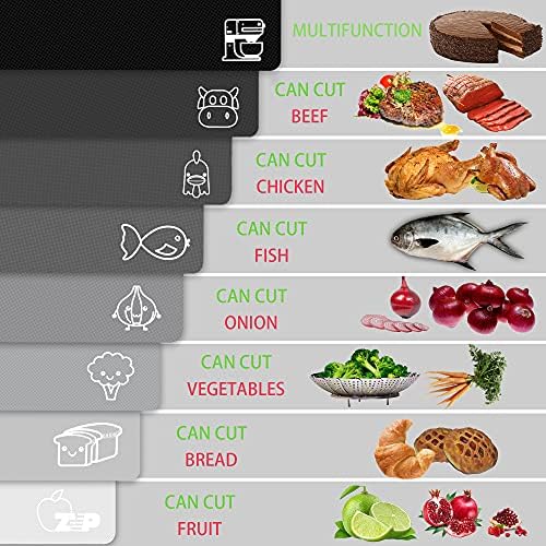 ZVP Plastic Cutting Boards for Kitchen, Flexible Cutting Mats, Gradient Gray Chopping Boards with Food Icon, Non-Slip, Non Porous, BPA Free, Dishwasher Safe