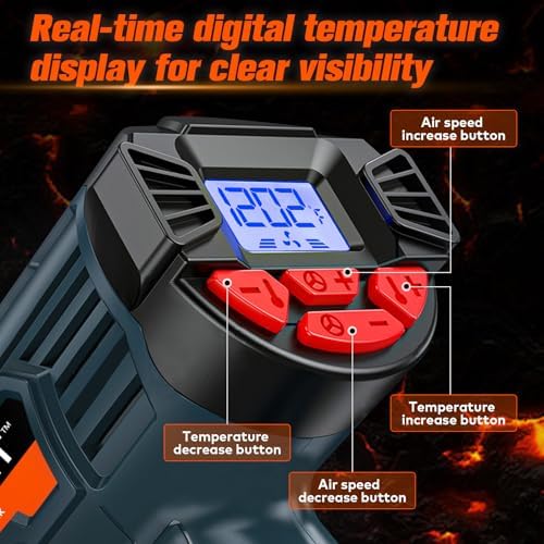 WRAPXPERT Heat Gun for Vinyl Wrap/Window Tint with Digital LCD 2000W 122℉-1202℉（50℃- 650℃) Variable Temperature Control Memory Function for Car Wrap, Crafts, Shrinking Tubing, Stripping Paint