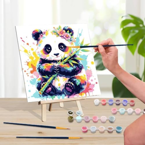 bleihum 4 Pack Paint by Numbers Kit for Kids with Frame Wooden Easel | Animal Paint by Number Kids Ages 8 12, Easy Animals Panda Elephant Acrylic Painting for Boys Girls Home Decor 8x8Inch
