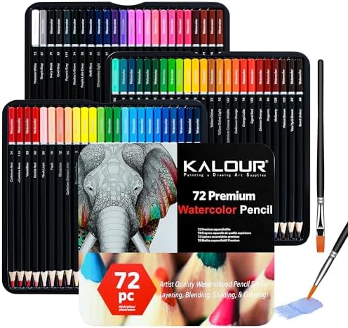 KALOUR 72 Watercolor Pencils Set, Water Soluble with 2 Brushes