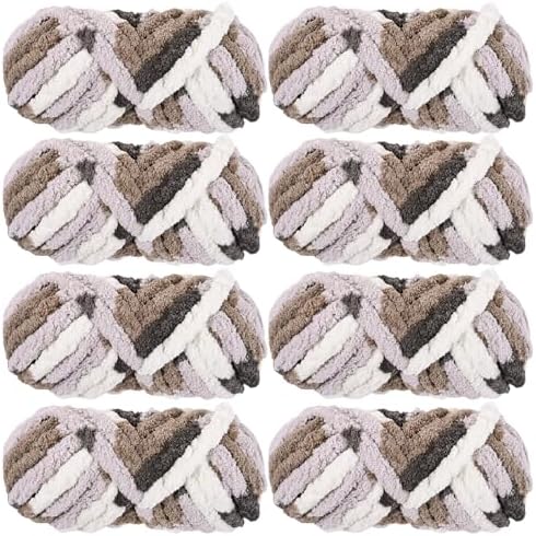 Chunky Chenille Yarn - Bulky Thick Fluffy Yarn for Crocheting and Knitting Blankets, Soft Plush Yarn, 8 Jumbo Pack 30.5 (Coffee Truffle)