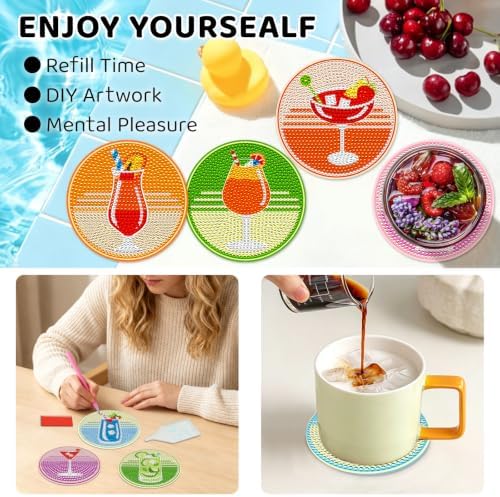 Diamond Painting Coasters Kit with Holder, 8PCS Drink Diamond Art Coasters
