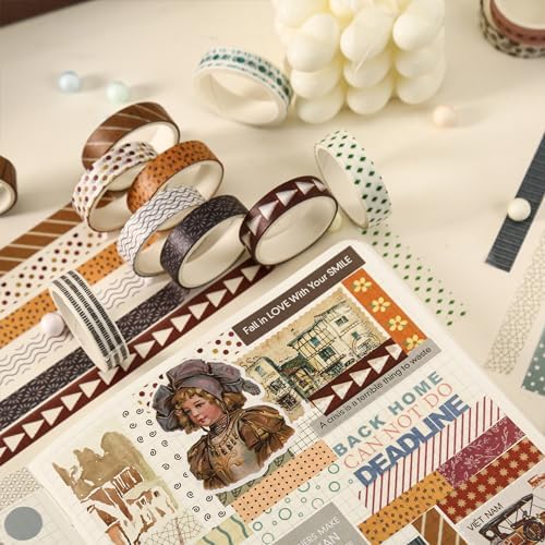 YUBBAEX 20 Rolls Basic Patterns Washi Tape Set Skinny Masking Creative Decorative Tapes, Designer's Selection (Collection 2-Enchantment)