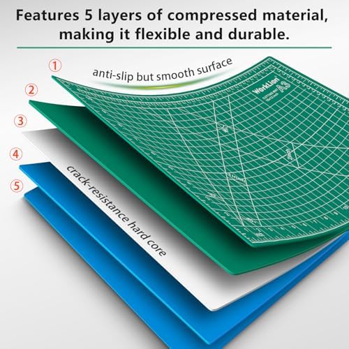 WORKLION 12" x 18" Art Self Healing PVC Cutting Mat, Double Sided, Gridded Rotary Cutting Board for Craft, Fabric, Quilting, Sewing, Scrapbooking Project……