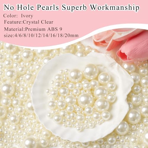 2200PCS Pearls for Crafting, Ivory No Hole Beads for Centerpieces Vases, 9 Sizes Bulk Fake Pearls Beads for Vase Filler, Candles Centerpiece, DIY Crafts, Jewelry Making (4/6/8/10/12/14/16/18/20mm)