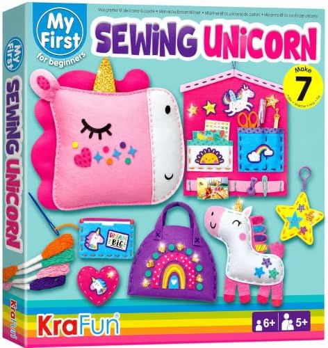 KRAFUN Unicorn Beginner Sewing Kit for Kids Age 6+ | 7 Projects