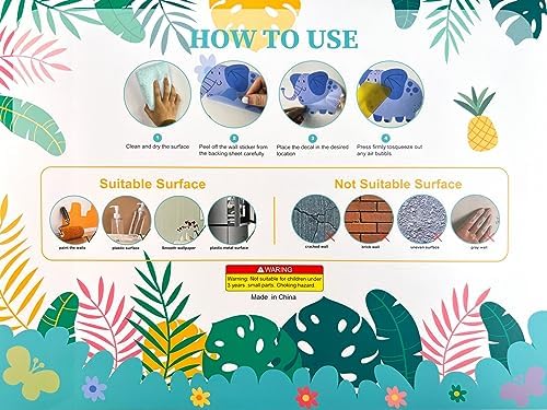 AOWDIAO Animals Wall Decals, Cute Safari Wall Stickers for Baby Kids, Jungle Theme Decor for Nursery, Classroom, Playroom, Bedroom