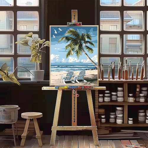 Natuyalo Paint by Numbers Kit for Adults - Beach DIY Adult Paint by Number Kits Seascape Acrylic Canvas Painting for Adults Beginners Kids Art Crafts Without Frame, 16x20 Inch