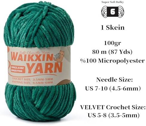 （3 Green） 3 Pack Super Soft Fuzzy Chenille Chunky Yarn for Crocheting, 300g (261yds) Velvet Fluffy Amigurumi Yarn for Hand Knitting Baby Blankets Weaving Craft