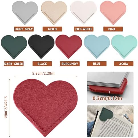 9 Pcs Leather Heart Bookmarks, Cute Heart Bookmarks for Women