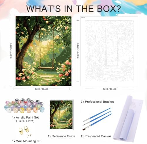 Natuyalo Paint by Numbers for Adults Beginner, Trees Swing Adult Paint by Number Kits on Canvas, DIY Acrylic Easy Painting by Numbers for Home Wall Decor 16x20 inch (Without Frame)