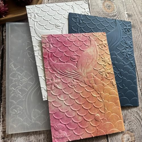 Mermaid Scale Tail Starfish Seashell 3D Embossing Folder, Ocean Nautical Textured Plastic Stencil for DIY Scrapbooking Card Making Paper Crafts