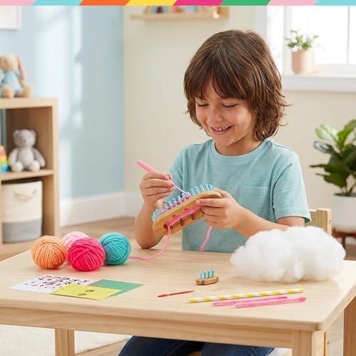 Bright Stripes Nimble Knitter Adjustable Loom Craft Kit for Kids, Ages 8+