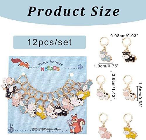 NBEADS 12 Pcs Cow Stitch Markers, 6 Colors Alloy Enamel Cow Crochet Stitch Marker Charms Removable Locking Stitch Marker for Knitting Weaving Sewing Accessories Quilting Handmade Jewelry
