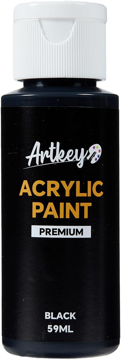 Artkey Black Acrylic Paint - 2oz/59ml Acrylic Paints Professional Artists Painting Kit for Canvases Fabric Rock Leather Easter Egg Wood Ceramic Glass Art Craft Painting