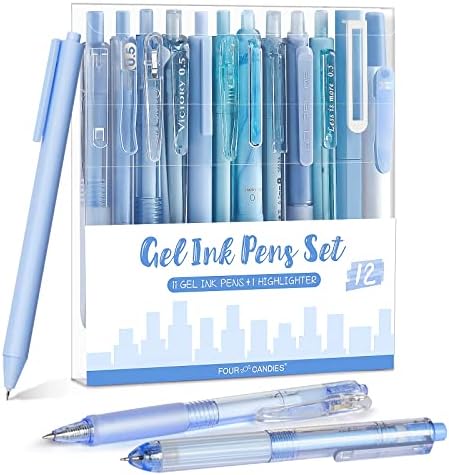 Four Candies Cute Blue Pens, Black Gel Ink, Ocean - 12ct, 0.5mm Fine Point