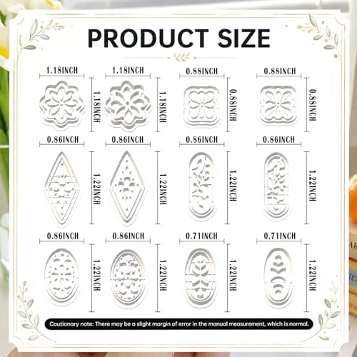 12 Pcs Floral & Geometric Polymer Clay Cutters Set - Flower, Oval & Diamond Shape Clay Cutters for Polymer Clay Jewelry Making, Earring & Craft Supplies