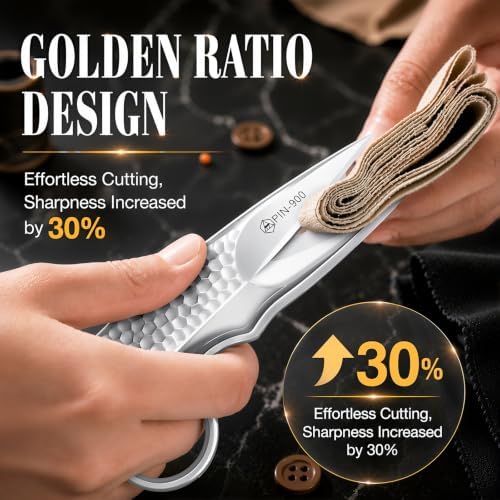 Premium Sewing Scissors, Sharp Precision Thread Snips with Stainless Steel Blades, Upgrade Small Craft Scissors with Silver Hammered Handle for Embroidery, Quilting, Fabric, & DIY Projects