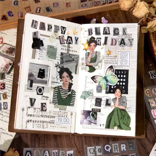 8 Sheets Pre-Cut Vintage Alphabet & Number Sticker Set, Retro Typography Letters for Scrapbook Journal Collage DIY Craft Decor