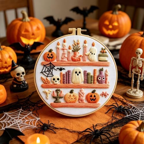 RUIQLXHANG Halloween Ghost Reading Embroidery Kit for Beginners