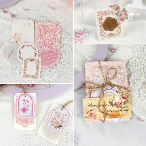 ZUFECY Pink Scrapbook Paper Kit, 100 Pieces, Vintage Floral Theme, for Junk Journal, Card Making, Planner Decor and DIY Crafts