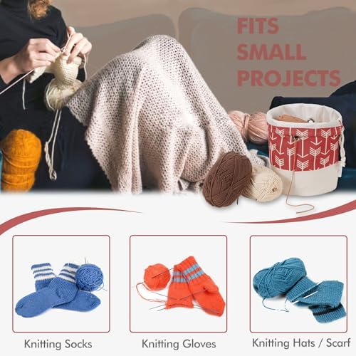 TOGETRUE Yarn Bag, Small Knitting Crochet Bag, Portable Yarn Storage Bags Organizer for Crocheting Project, Store Skein Ball, Short Knitting Needle (Red)