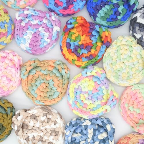 Tshirt Yarn for Crocheting,Rainbow T Shirt Chunky Elastic Fabric Thick T-Shirt Crochet Yarn for Beginners Crocheting Hand Knitting Bag/Basket/Coasters/DIY Crafts/Home Decor 200G-Bright Rainbow