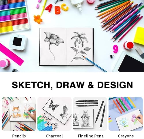 Mixed Media Art Sketchbook, 4 x 6 inches Hardcover Pocket Sketchbook,100 Sheets/200 Pages 125 GSM Acid-Free Beige Drawing Papers,Small Travel Drawing Journal for All Artists or Beginners.Black