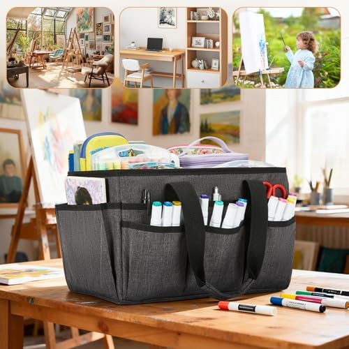 Craft Organizer Tote Bag, Art Storage Caddy with Multiple Pockets