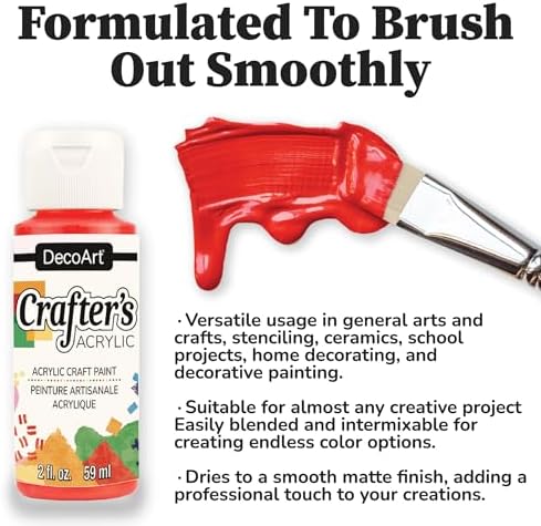 DecoArt Crafter’s Acrylic Paint Set – Bright Colors, 24 Bottles (2 fl oz) – Easy Craft Paints, Classrooms, Art Projects & DIY Crafts