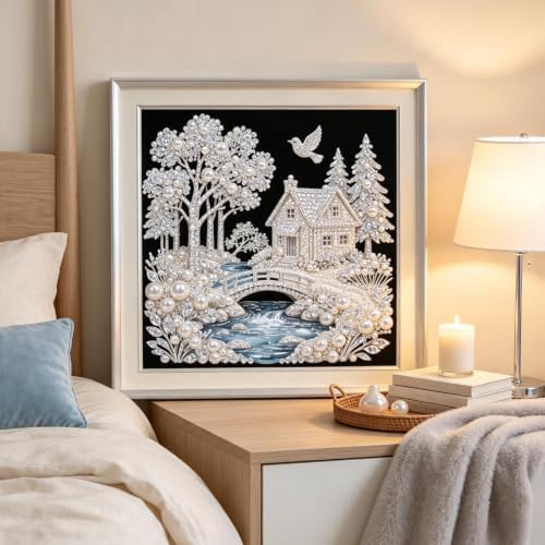 Pearl Cottage Riverside Diamond Painting Kits for Adults,5D Diamond Art