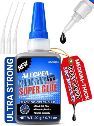 ALECPEA 20g Black CA Glue, Medium 500CPS Cyanoacrylate Super Glue