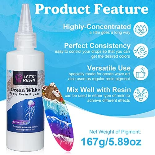 LET'S RESIN Ocean White Epoxy Resin Pigment 167g/5.89oz for Epoxy Resin | High Concentrated Pigment Paste for UV Resin, UV Resistant Opaque Pigment for Cells & Lacing, 3D Flower Resin Coasters