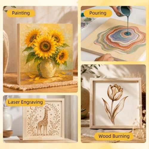 4 Pack 12x12 Basswood Wood Canvas Board – Studio 3/4'' Deep Cradled Wood Panels for Painting, Crafts, Oil & Resin Art - Sturdy Wood Painting Boards for Artists and DIY Crafters
