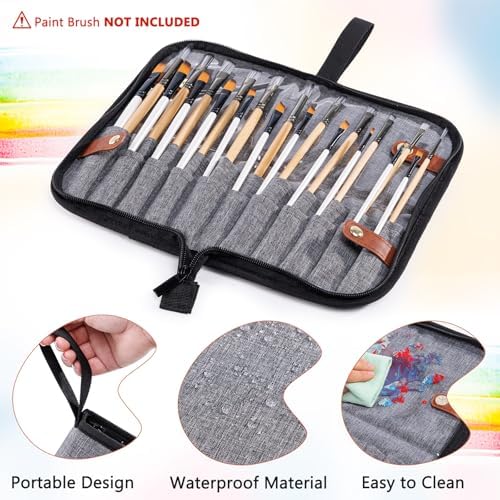 Paint Brush Holder Case for Artists with 22 Slots, Brush Organizer with Pop-Up Stand, Travel Paintbrush Storage Bag for Acrylic Oil Watercolor, Zippered Art Brush Cover (Brushes Not Included)