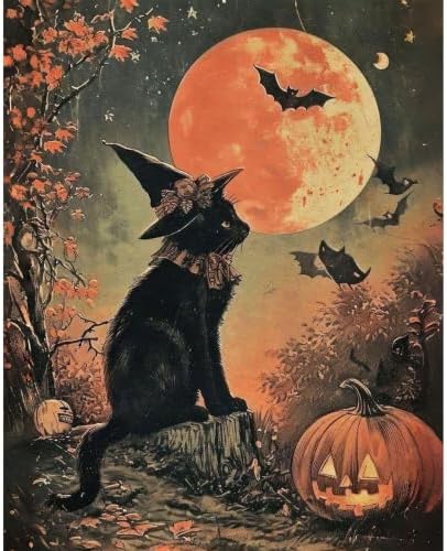 Paint by Numbers for Adults Halloween, Black Cat Paint by Number on Canvas