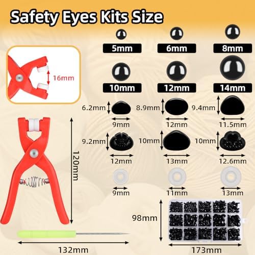 567Pcs Safety Eyes and Noses for Crocheting,1Pack Safety Eye Tool ，5 Size Safety Eyes & 6 Type Safety Noses with 300Pcs Washers,Safety Eye Set for Amigurumi,Stuffed Animals Safety Eyes