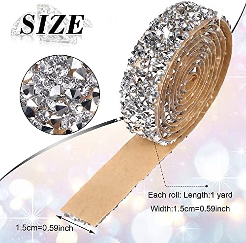 Xinnun 5 Rolls Rhinestone Ribbon Self-Adhesive Crystal Shiny Rhinestone Strips Bling Resin Diamond Ribbon for Graduation Party Decor, DIY Prom Dress,Craft(Silver,0.59 Inch,Basic Style)