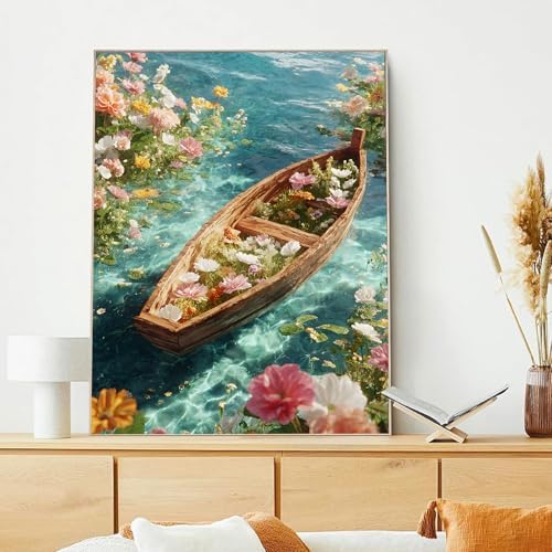 xcemhil Boat Paint by Numbers Kit for Adults Beginner, Boat Paint by Numbers for Adult, Acrylic Paint by Number Kits Suitable for Home Wall Art Decor Gifts 16x20 Inch