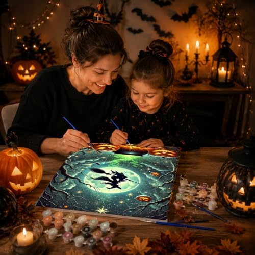 Witch Paint by Numbers Kit for Adults Beginner with Framed 10x12 Inch