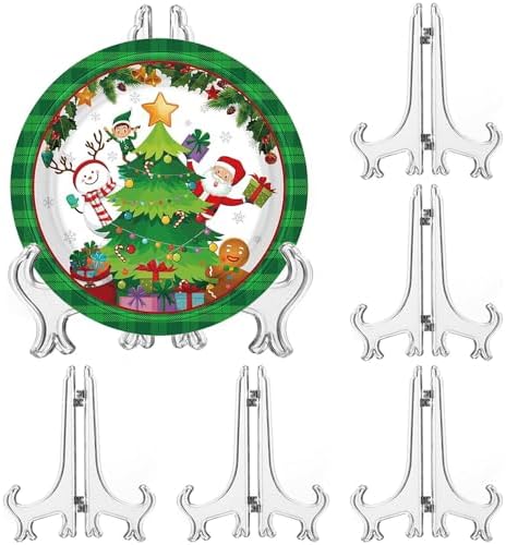 LonlyEagle 6 Pack 9 Inch Clear Plastic Easels or Stand/Plate Holders to Display Pictures or Other Items at Weddings, Plate Stands for Home Decoration, Birthdays, Tables