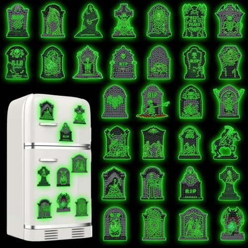 Motipuns 30 Pcs Luminous Halloween Tombstones Diamond Painting Magnets Kits