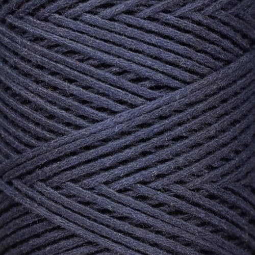 Makromecity, Cotton Macrame Cord 2mm x 195 Yards (590 feet) 2mm Recycled Cotton Crochet Yarn for Macrame Art & Crafts for Wall Hangings, Bags, Underplate, Rug (25 Colors Available) (Indigo Blue)